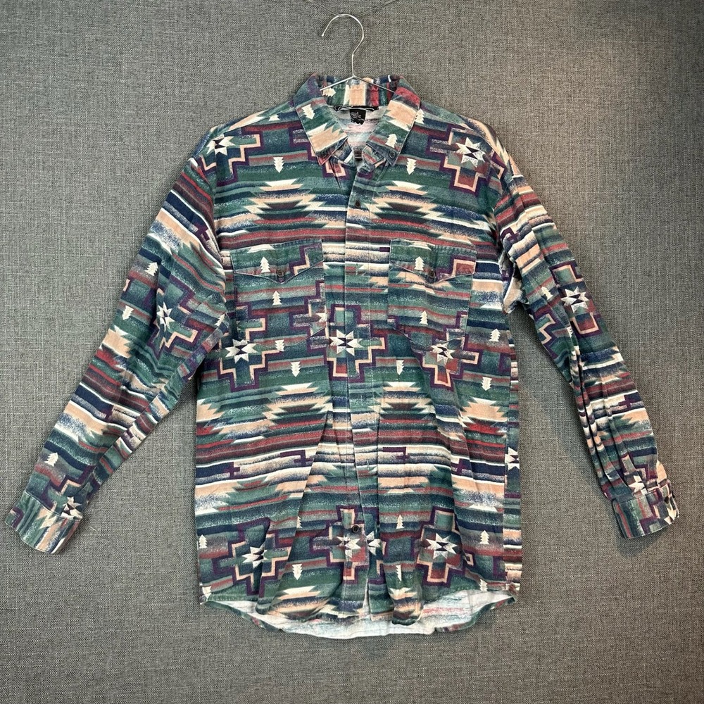 Saguaro Small Aztec Western‎ Flannel Shirt Long Sleeve Button Up Menswear